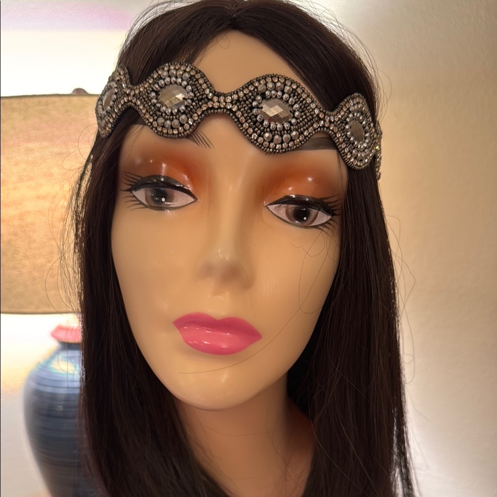 Elegant Silver Beaded Elastic Headband